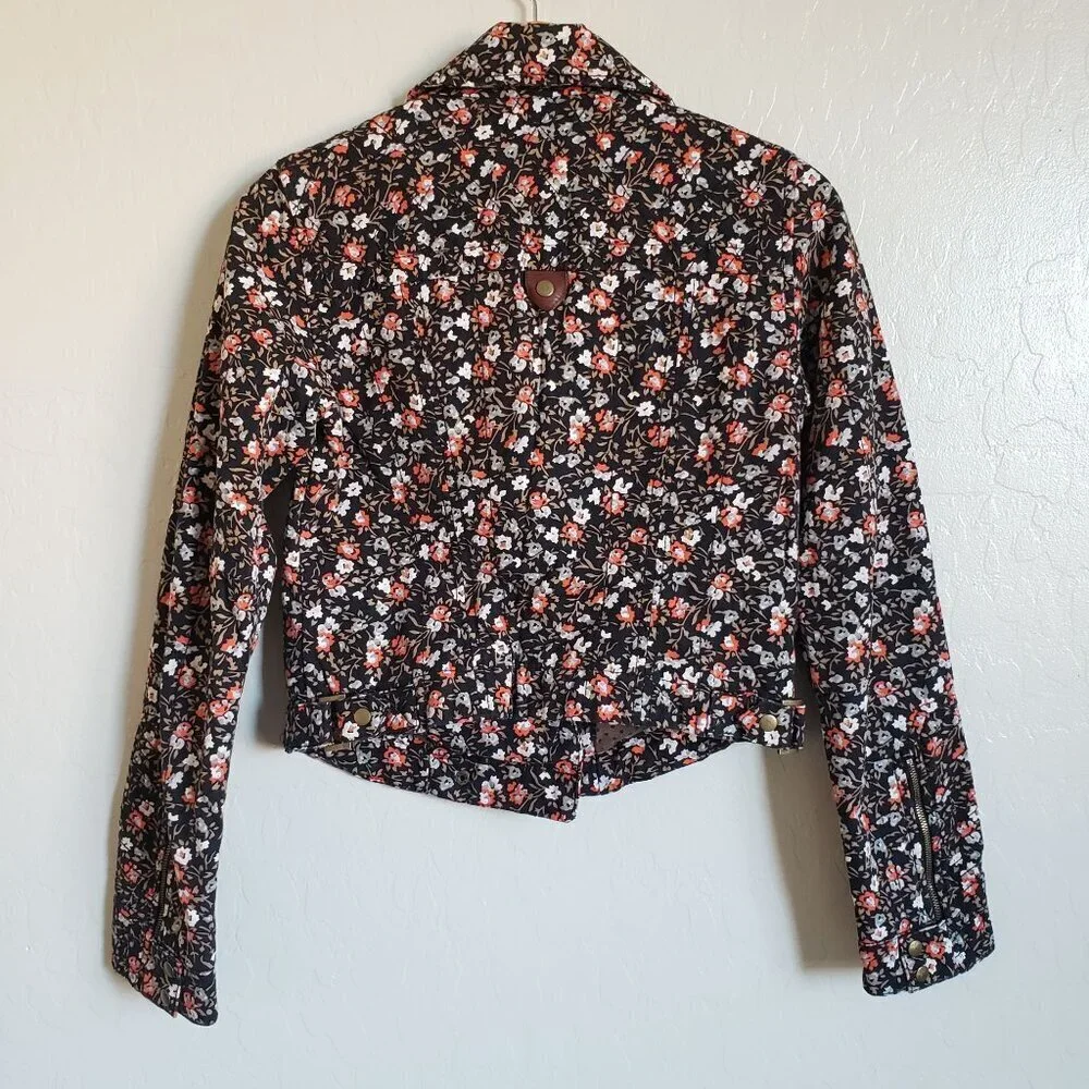 Anthropologie Hei Hei Tinsley Floral Moto Zip Jacket Black Sz 4 Dark Cottagecore